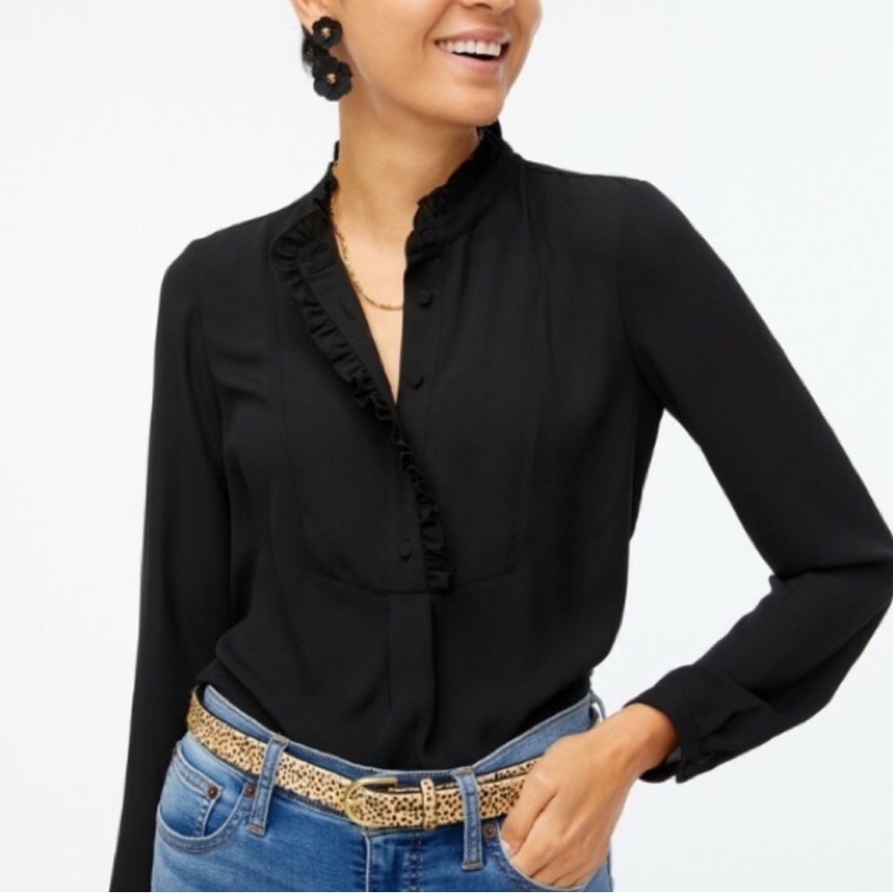 J. Crew Black Ruffle Blouse - Picture 2 of 6